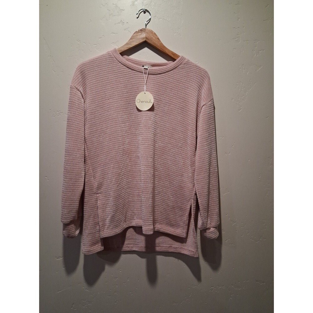 Chenault S Women's Pastel Pink Pullover Top Velour Soft Long Sleeve Waffle Weave